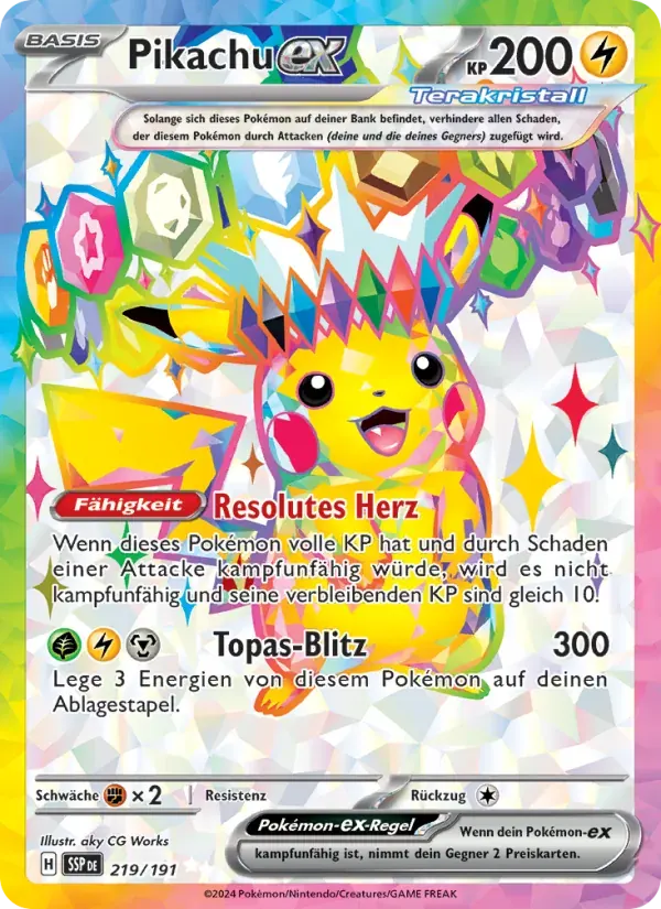 Pikachu-ex — Stürmische Funken 219 German Pokémon card