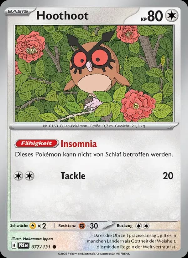 Hoothoot — Prismatische Entwicklungen 77 German Pokémon card