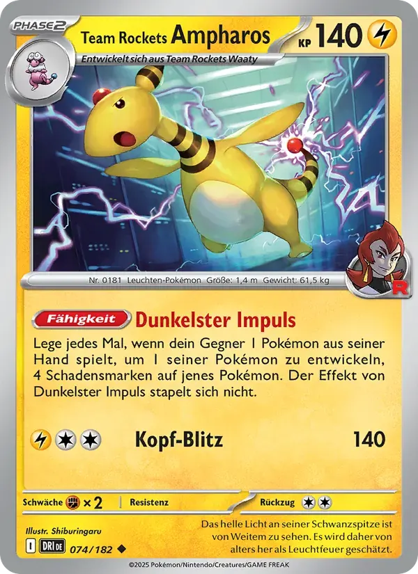 Team Rockets Ampharos — Ewige Rivalen 74 German Pokémon card