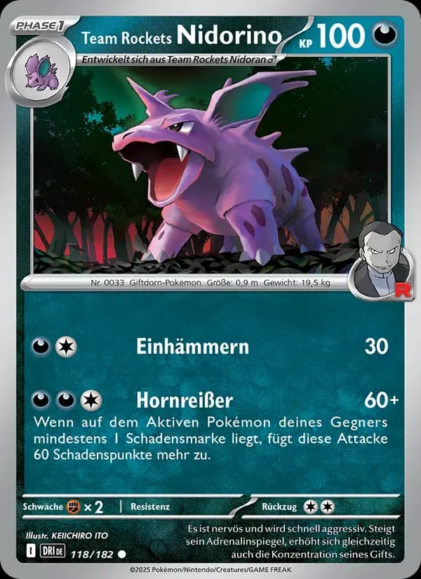 Team Rockets Nidorino — Ewige Rivalen 118 German Pokémon card