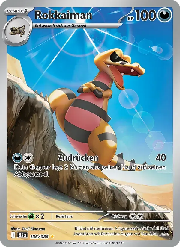 Rokkaiman — Schwarze Blitze 136 German Pokémon card
