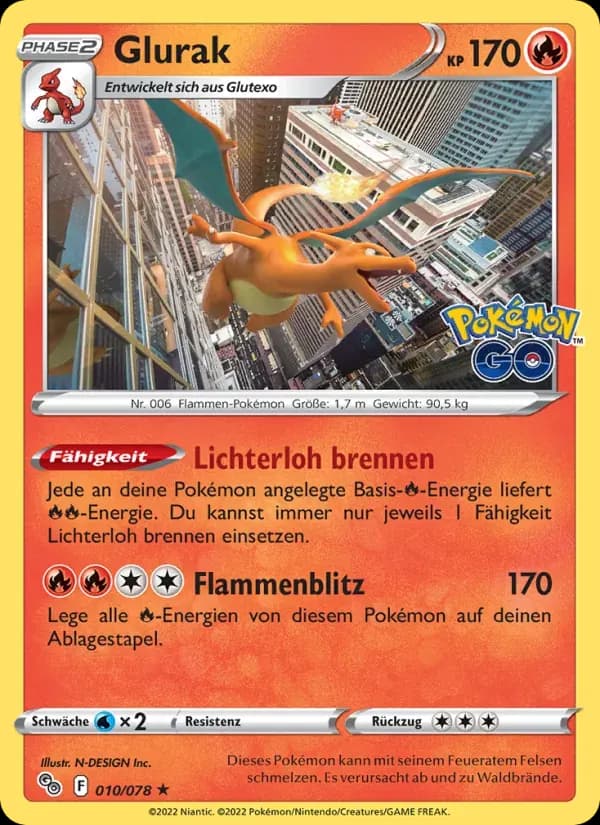 Glurak — Pokémon GO 10 German Pokémon card