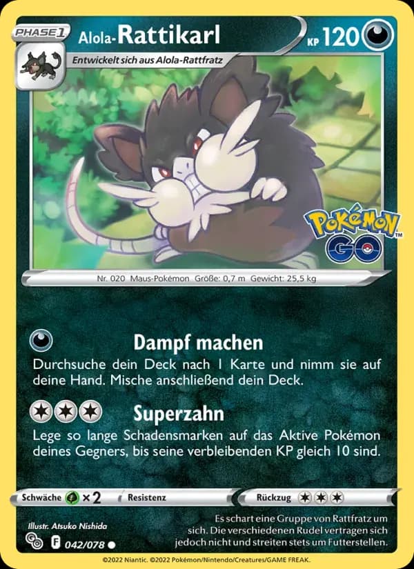 Alola-Rattikarl — Pokémon GO 42 German Pokémon card
