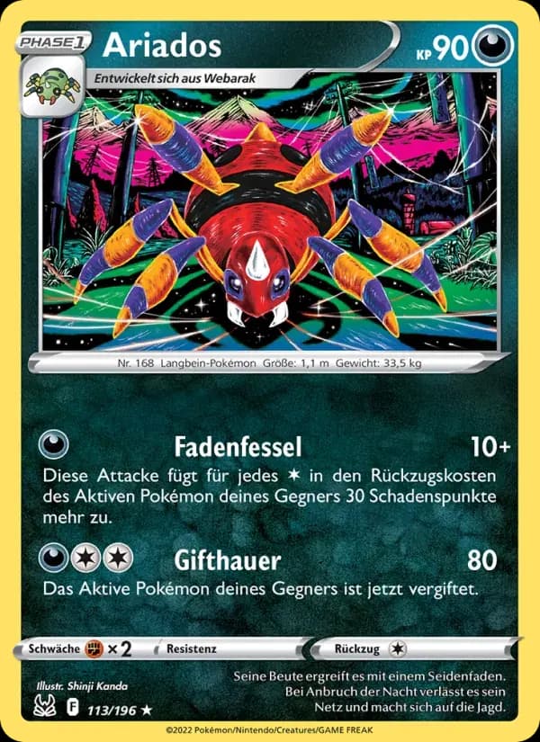 Ariados — Verlorener Ursprung 113 German Pokémon card