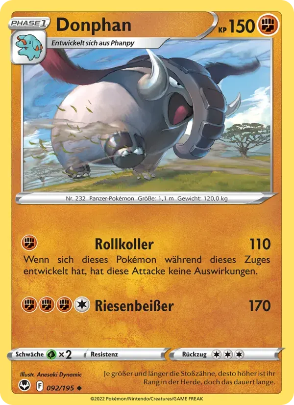Donphan — Silberne Sturmwinde 92 German Pokémon card