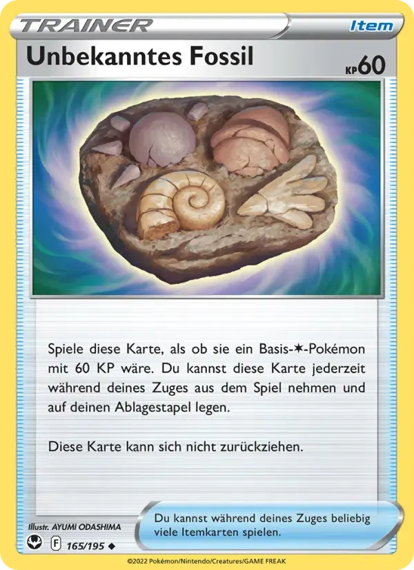 Unbekanntes Fossil — Silberne Sturmwinde 165 German Pokémon card