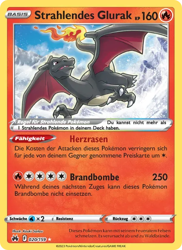 Strahlendes Glurak — Zenit der Könige 20 German Pokémon card