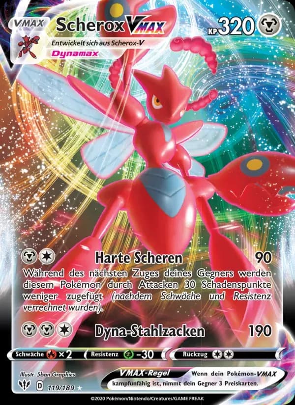 Scherox VMAX — Flammende Finsternis 119 German Pokémon card