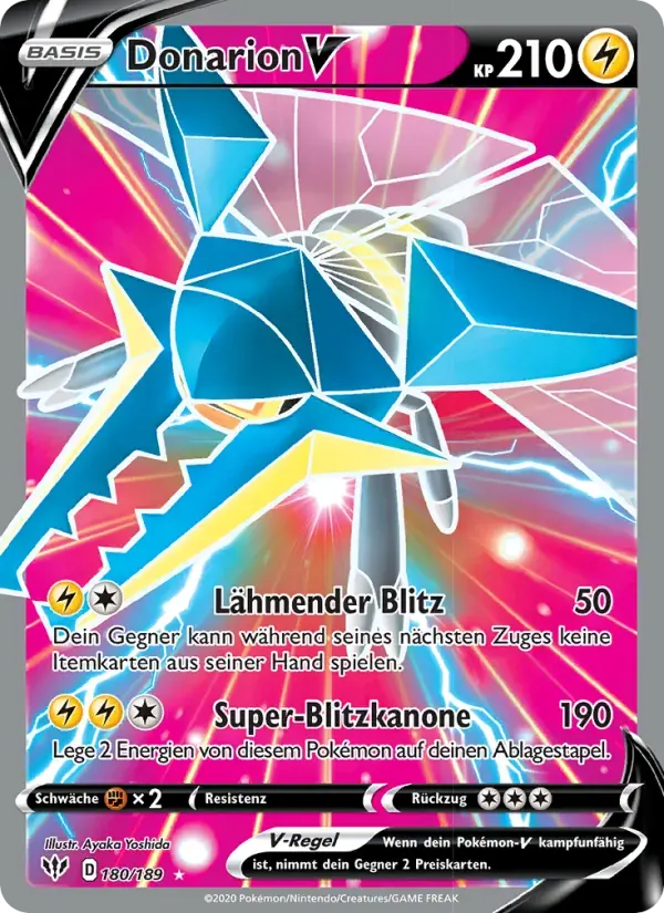 Donarion V — Flammende Finsternis 180 German Pokémon card