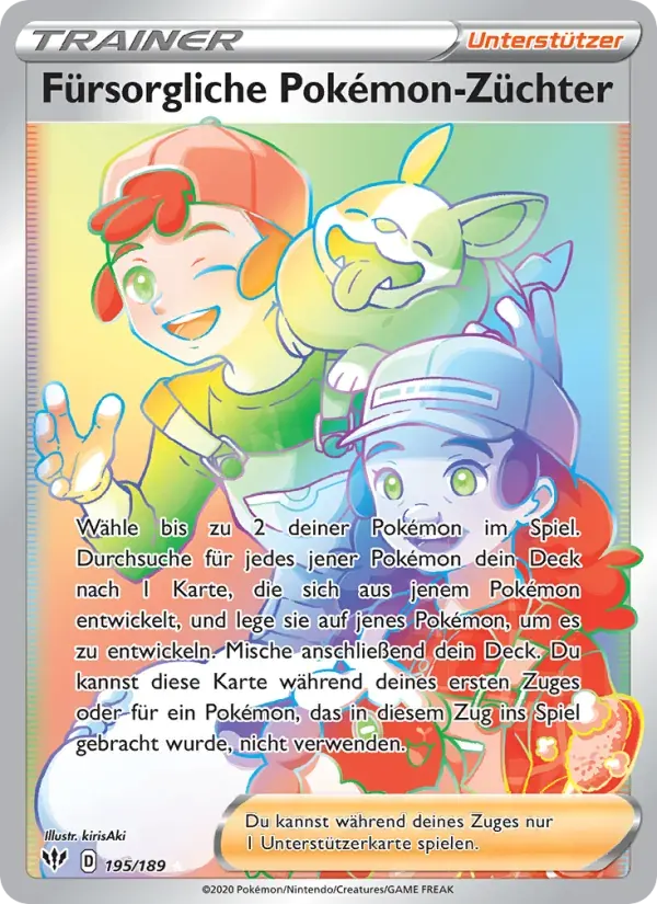 Fürsorgliche Pokémon-Züchter — Flammende Finsternis 195 German Pokémon card