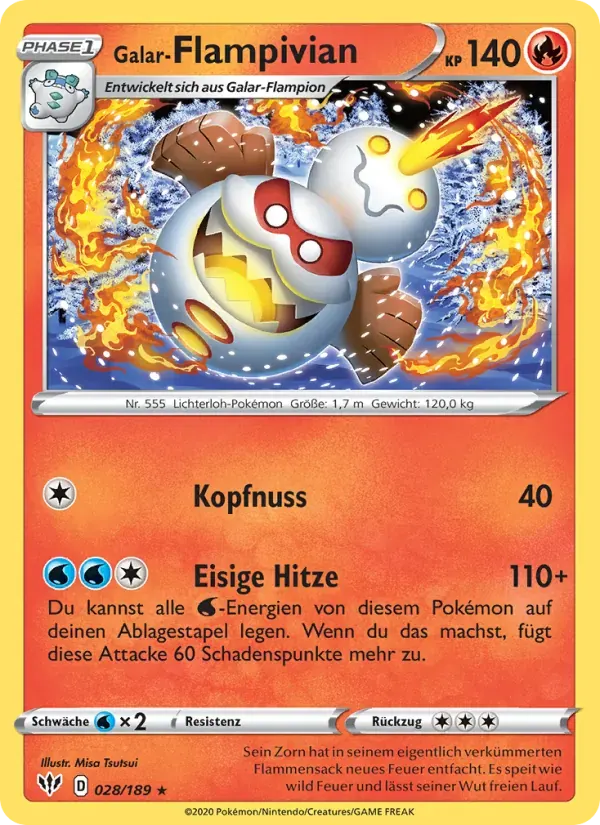Galar-Flampivian — Flammende Finsternis 28 German Pokémon card