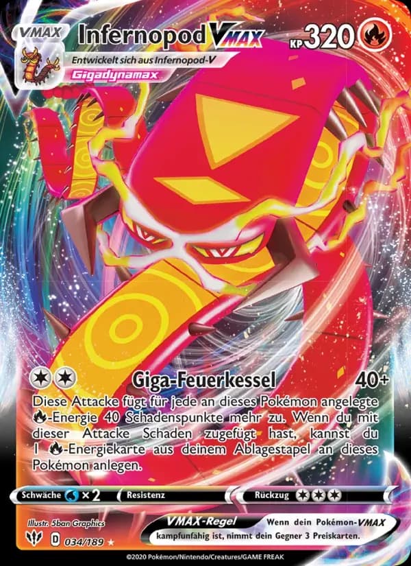 Infernopod VMAX — Flammende Finsternis 34 German Pokémon card