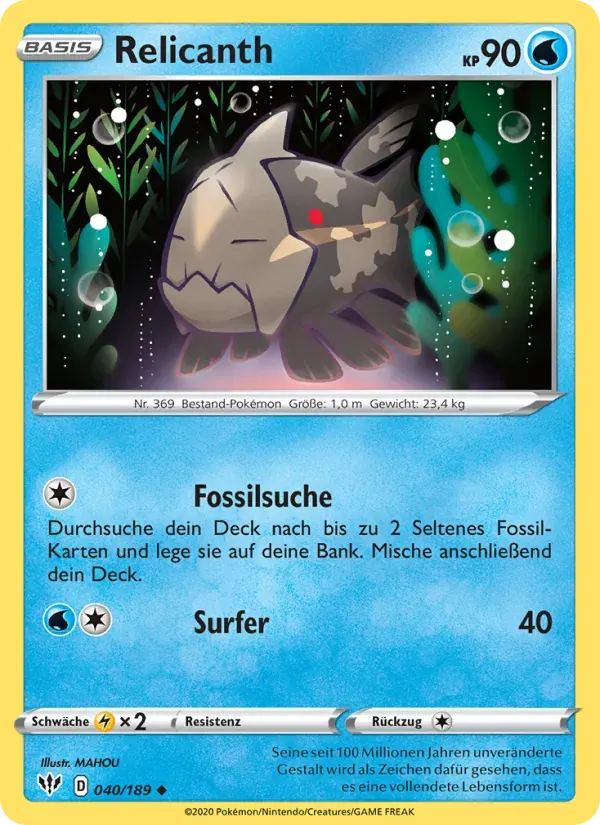 Relicanth — Flammende Finsternis 40 German Pokémon card