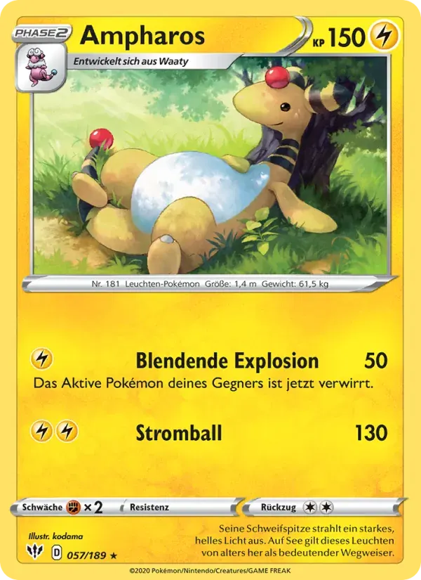 Ampharos — Flammende Finsternis 57 German Pokémon card