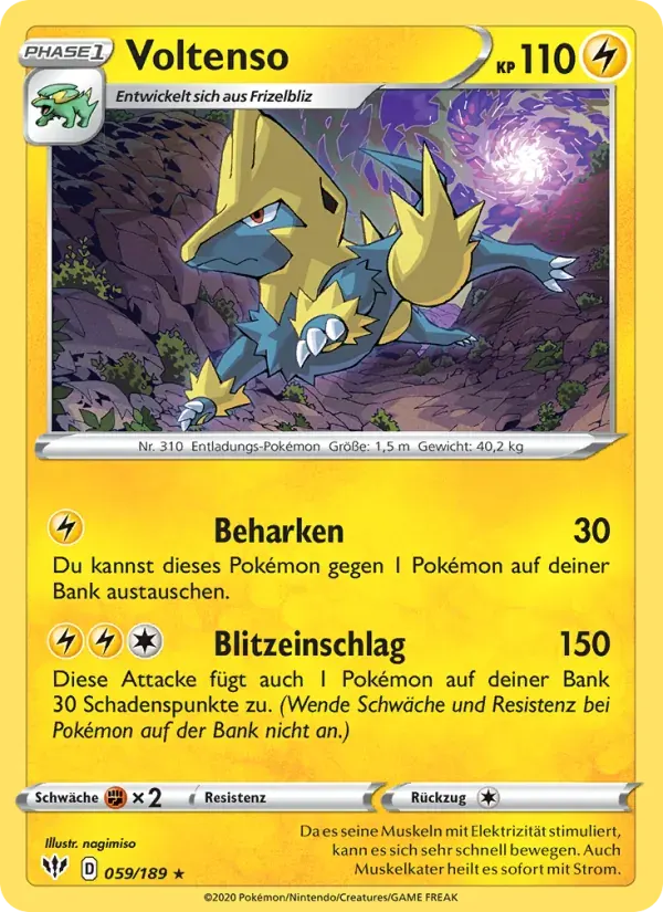 Voltenso — Flammende Finsternis 59 German Pokémon card