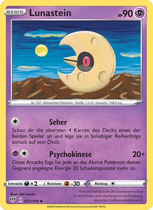 Lunastein — Flammende Finsternis 72 German Pokémon card