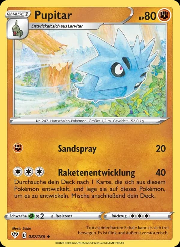 Pupitar — Flammende Finsternis 87 German Pokémon card