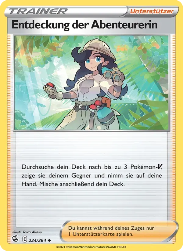 Entdeckung der Abenteurerin — Fusionsangriff 224 German Pokémon card