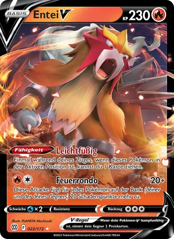 Entei V — Strahlende Sterne 22 German Pokémon card