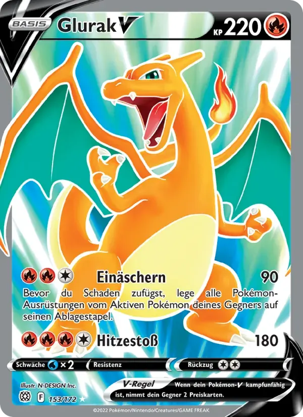 Glurak V — Strahlende Sterne 153 German Pokémon card