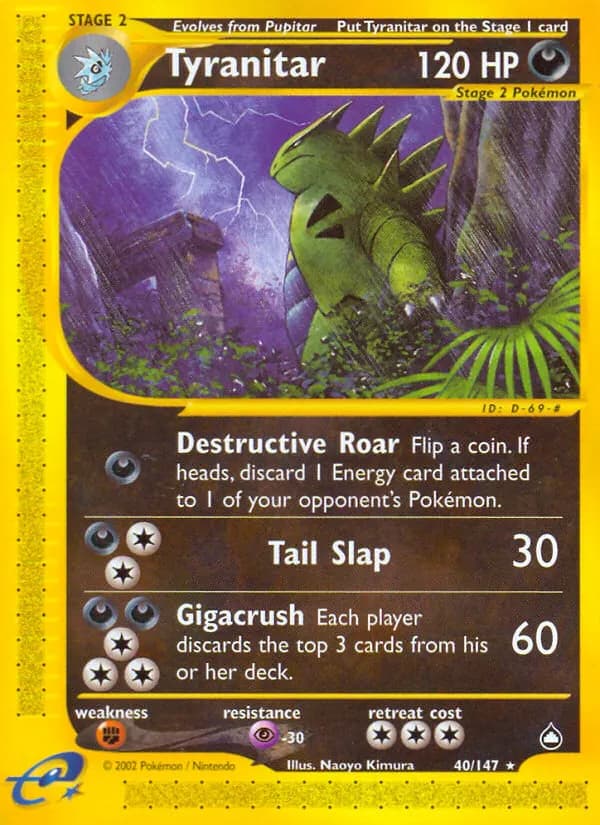 Tyranitar — Aquapolis 40 Pokémon card