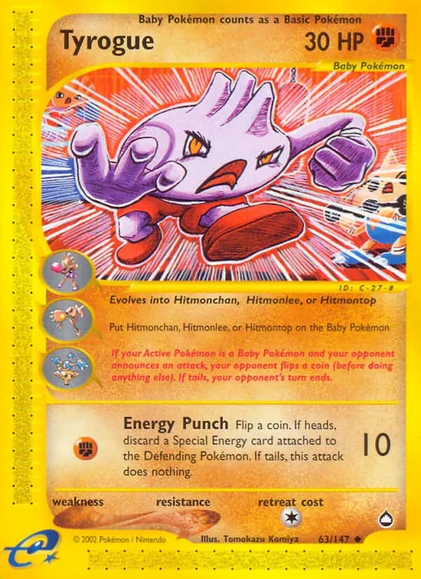 Tyrogue — Aquapolis 63 Pokémon card