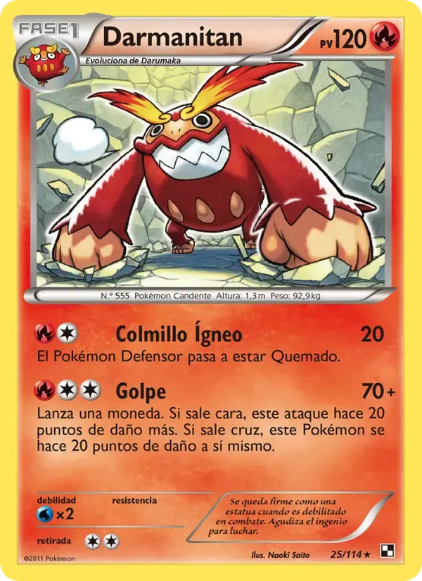 Darmanitan — Negro y Blanco 25 Spanish Pokémon card
