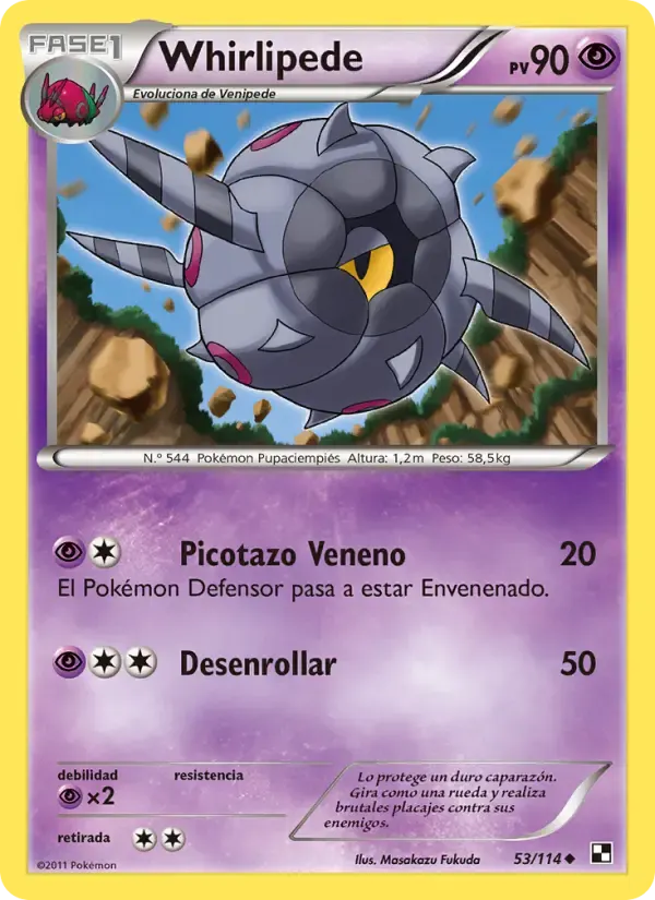 Whirlipede — Negro y Blanco 53 Spanish Pokémon card