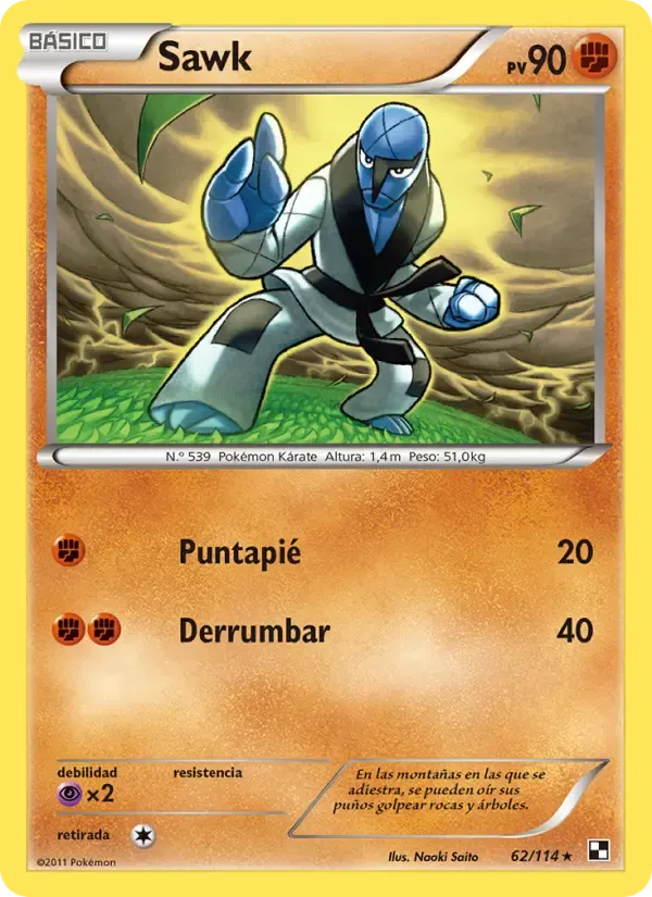 Sawk — Negro y Blanco 62 Spanish Pokémon card