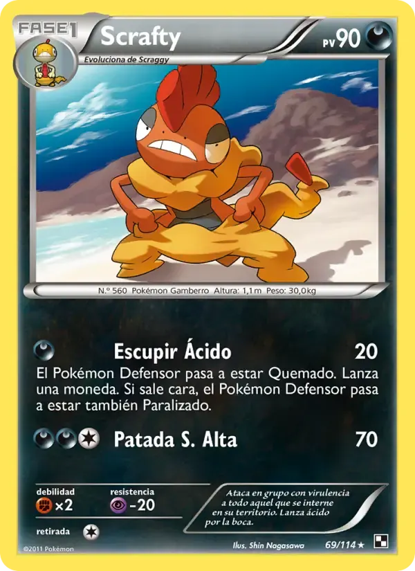Scrafty — Negro y Blanco 69 Spanish Pokémon card