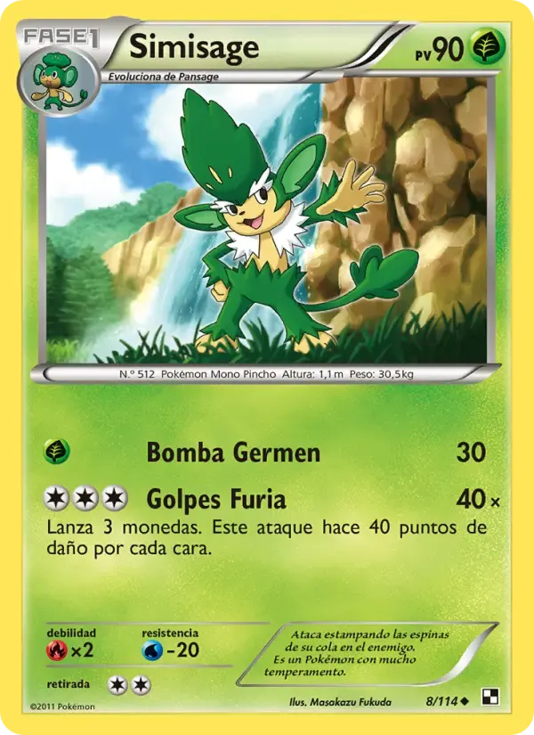 Simisage — Negro y Blanco 8 Spanish Pokémon card