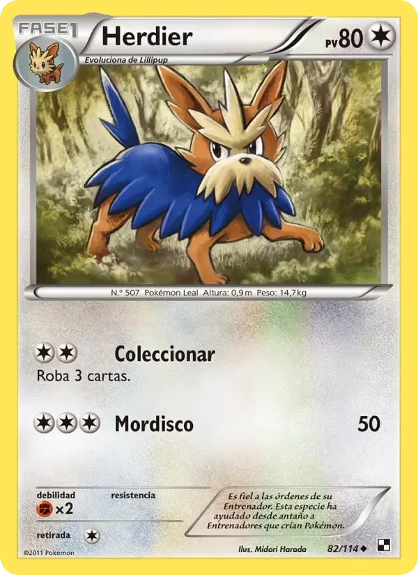Herdier — Negro y Blanco 82 Spanish Pokémon card