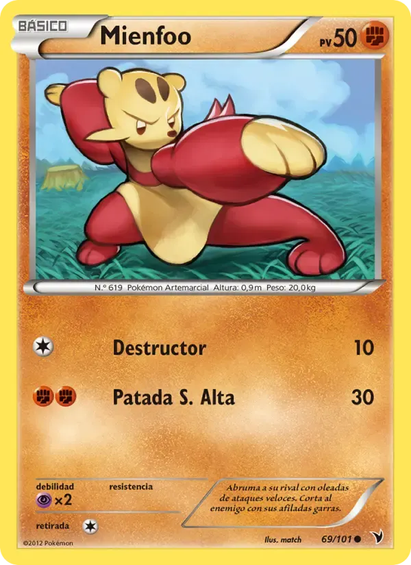Mienfoo — Nobles Victorias 69 Spanish Pokémon card