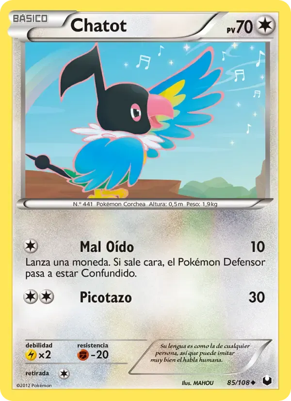 Chatot — Oscuros Exploradores 85 Spanish Pokémon card