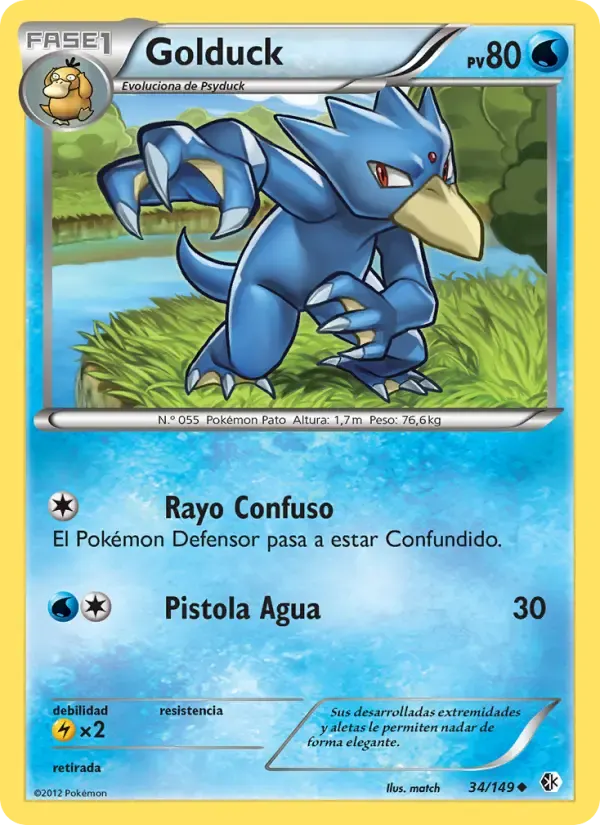Golduck — Fronteras Cruzadas 34 Spanish Pokémon card