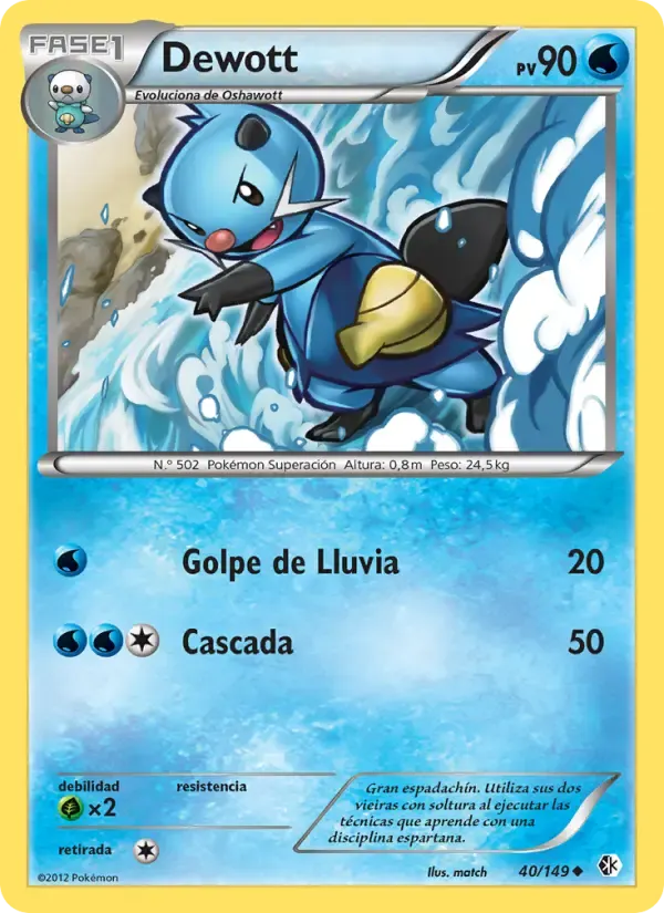 Dewott — Fronteras Cruzadas 40 Spanish Pokémon card