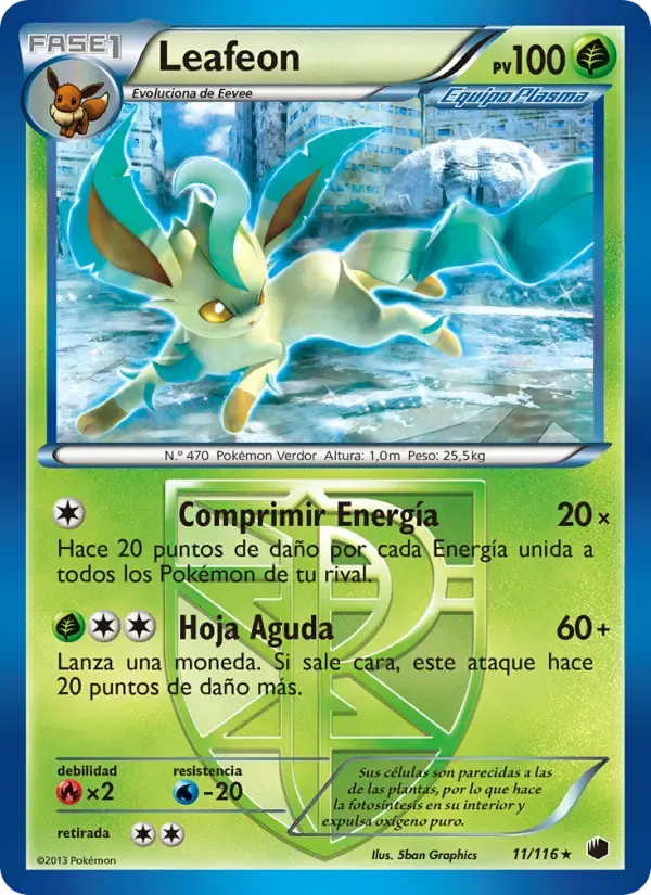 Leafeon — Glaciación Plasma 11 Spanish Pokémon card