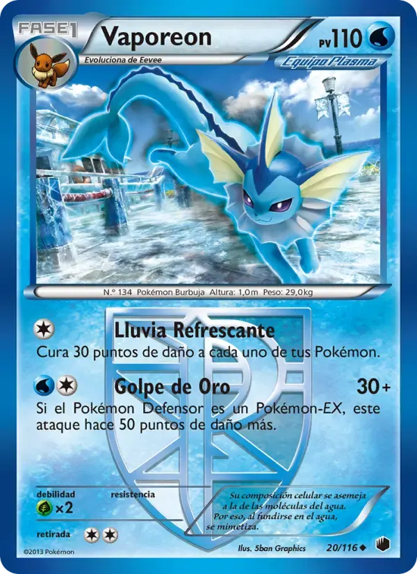 Vaporeon — Glaciación Plasma 20 Spanish Pokémon card