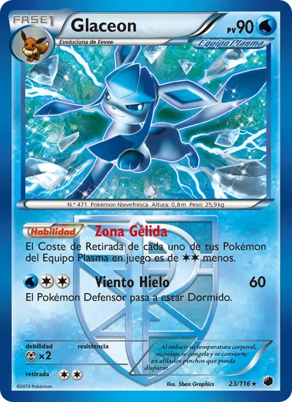 Glaceon — Glaciación Plasma 23 Spanish Pokémon card