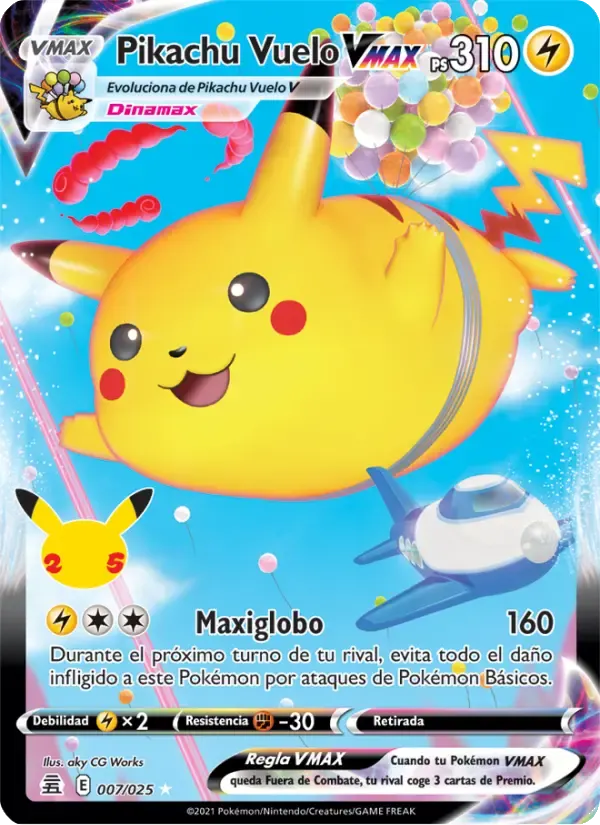 Pikachu Vuelo VMAX — Celebraciones 7 Spanish Pokémon card