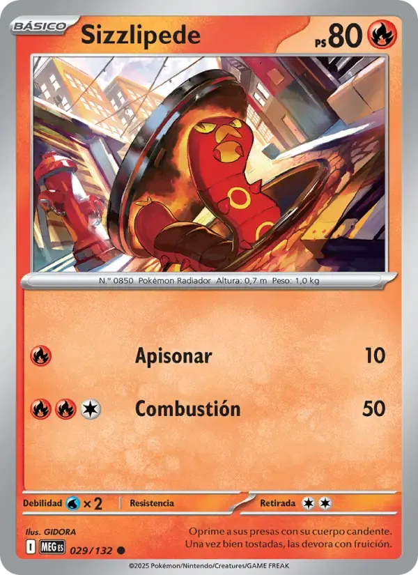 Sizzlipede — Megaevolución 29 Spanish Pokémon card