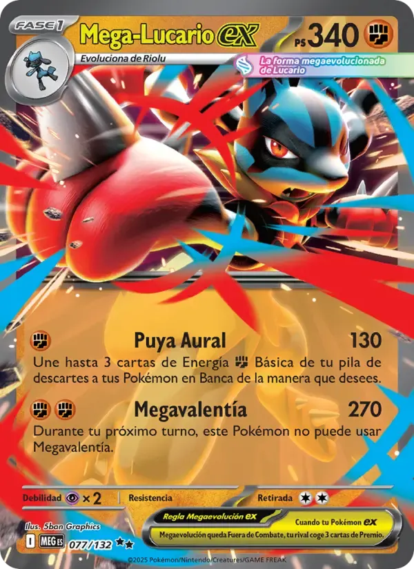 Mega-Lucario ex — Megaevolución 77 Spanish Pokémon card