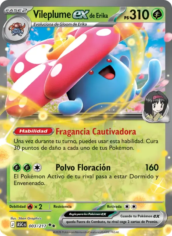 Vileplume ex de Erika — Héroes Ascendentes 3 Spanish Pokémon card