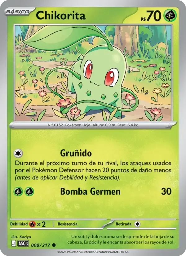 Chikorita — Héroes Ascendentes 8 Spanish Pokémon card