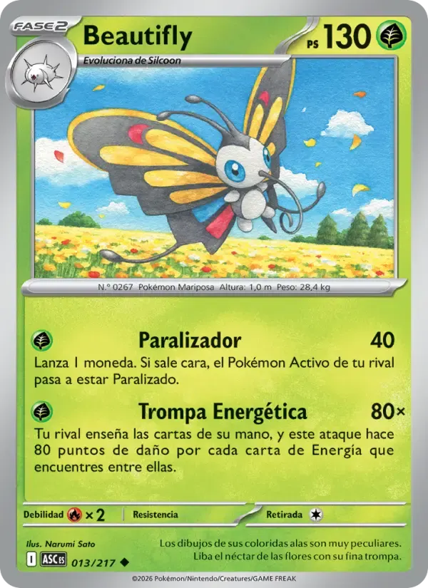 Beautifly — Héroes Ascendentes 13 Spanish Pokémon card