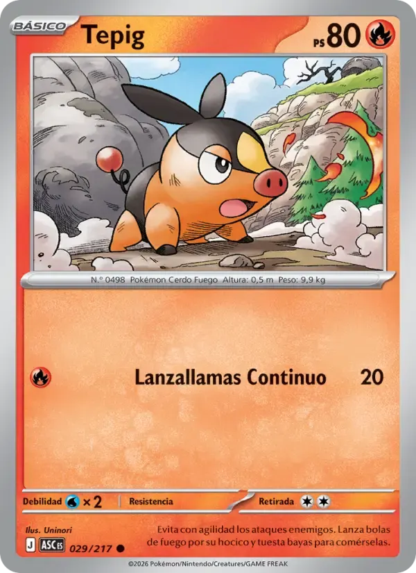 Tepig — Héroes Ascendentes 29 Spanish Pokémon card