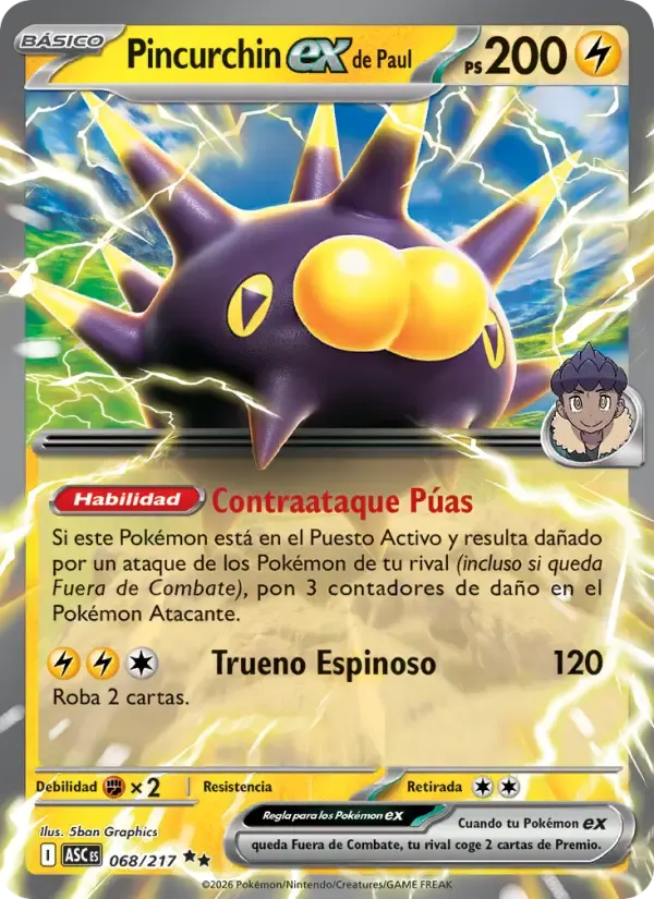 Pincurchin ex de Paul — Héroes Ascendentes 68 Spanish Pokémon card