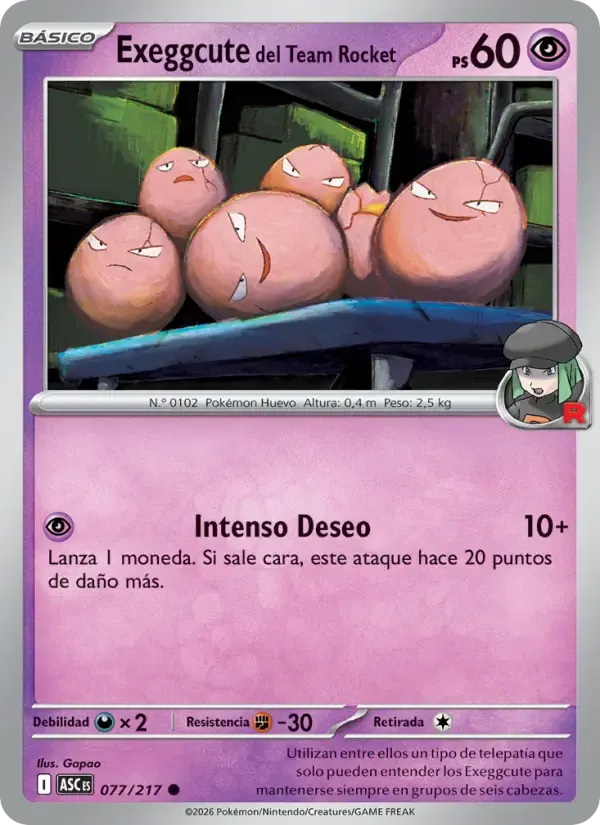 Exeggcute del Team Rocket — Héroes Ascendentes 77 Spanish Pokémon card