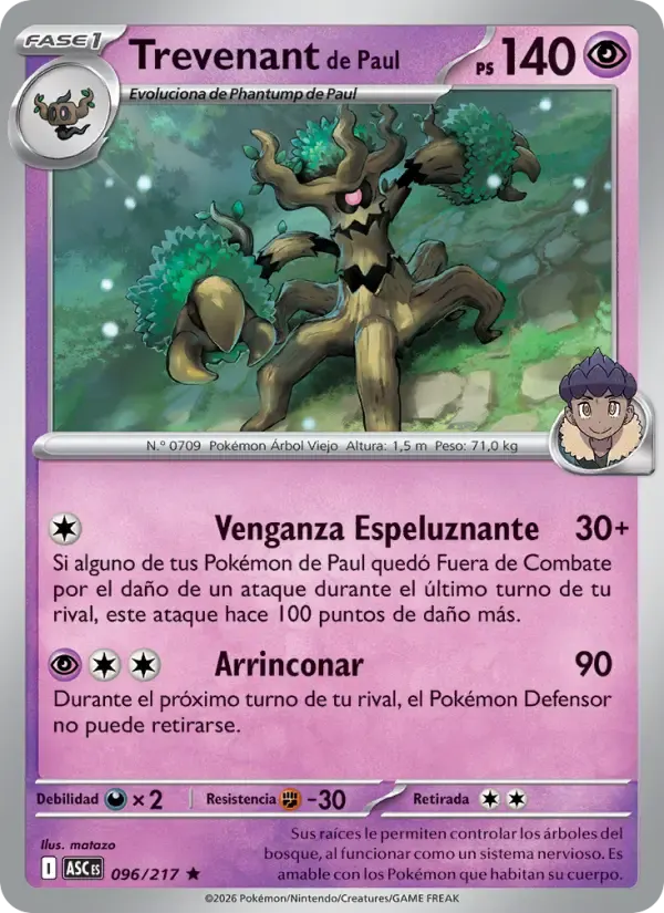 Trevenant de Paul — Héroes Ascendentes 96 Spanish Pokémon card