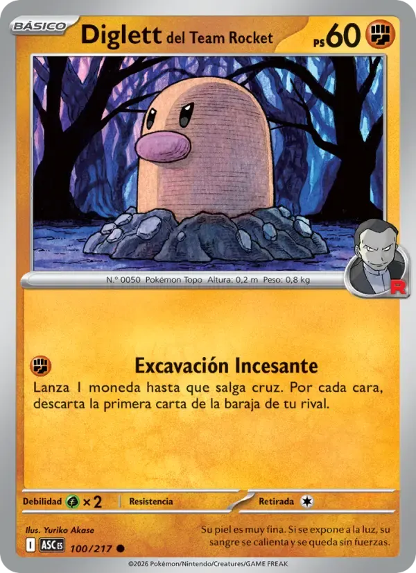 Diglett del Team Rocket — Héroes Ascendentes 100 Spanish Pokémon card